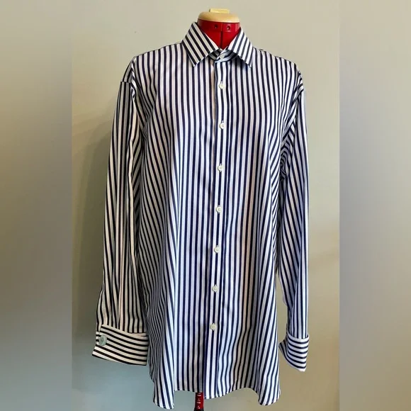 Hawes & Curtis - all cotton striped dress shirt with french cuffs Size 17” neck - Picture 2 of 3